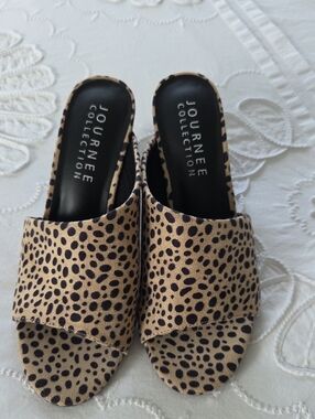 Journee Collection Leopard Print Open-Toe Slide Mules in Tan and Black
